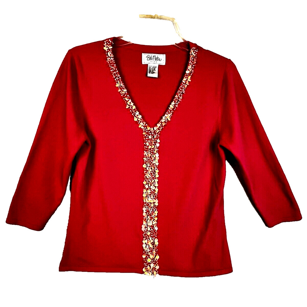 Bob Mackie Studio Embellished Sweater Women's Medium Pink Gold Party Holidays